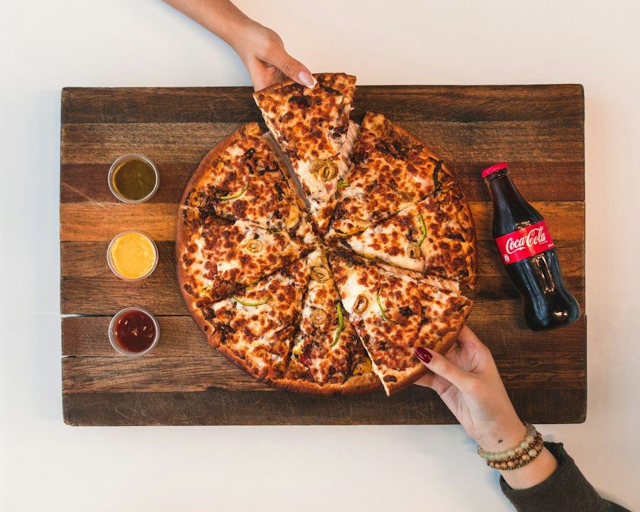 Sharing a pizza at the table